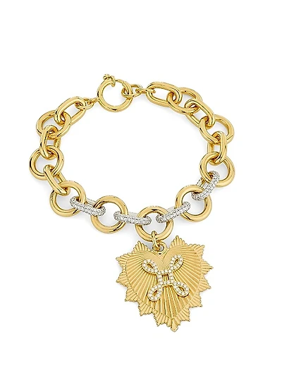 Heart Love Token Two-Tone 18K Gold & 1.81 TCW Diamond Charm Bracelet