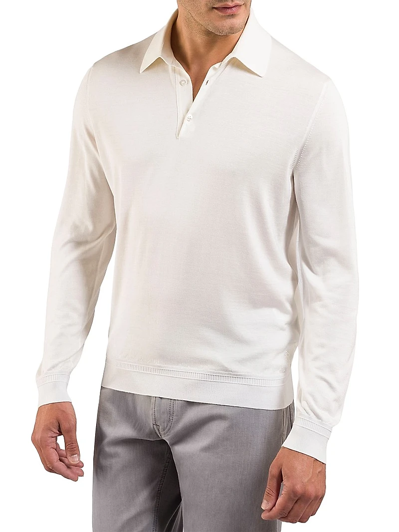 Silk Three-Button Polo Shirt