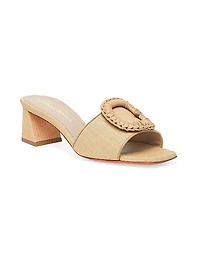 Marta 50MM Raffia & Leather Buckle Mules