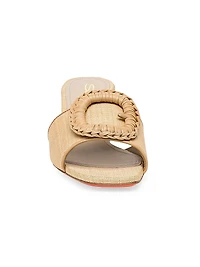 Marta 50MM Raffia & Leather Buckle Mules