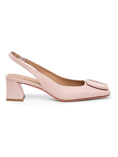 Lemon 50MM Buckle-Detailed Leather Slingback Pumps