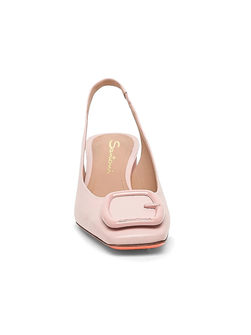 Lemon 50MM Buckle-Detailed Leather Slingback Pumps