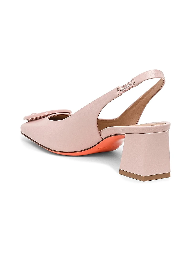 Lemon 50MM Buckle-Detailed Leather Slingback Pumps