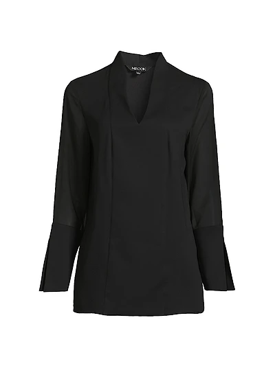 Crepe De Chine Sheer-Sleeve Heritage-Fit Blouse