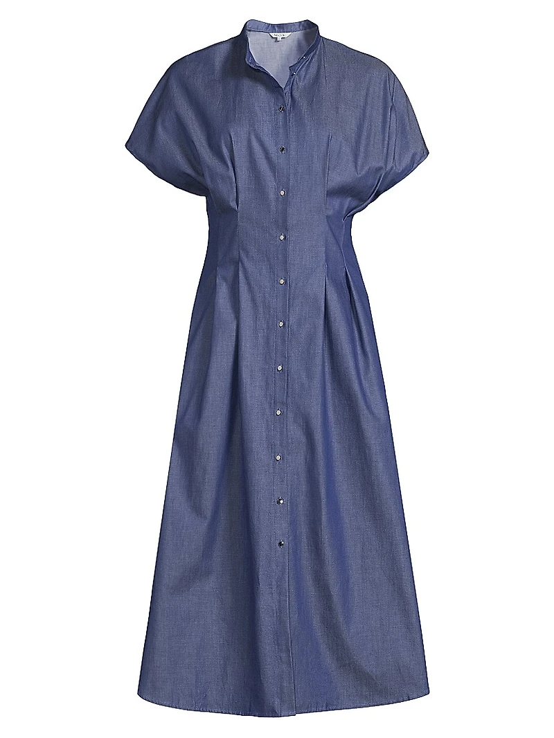 Pleated Cotton Modern Fit & Flare Dress