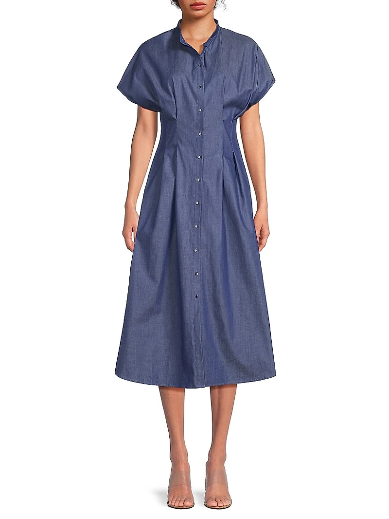 Pleated Cotton Modern Fit & Flare Dress