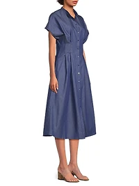 Pleated Cotton Modern Fit & Flare Dress