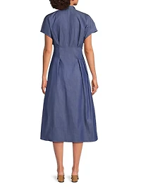 Pleated Cotton Modern Fit & Flare Dress