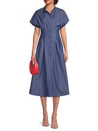 Pleated Cotton Modern Fit & Flare Dress