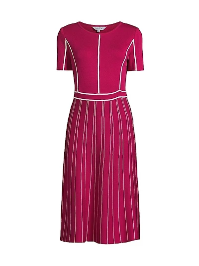 Contrast Striped Knit Modern-Fit A-Line Dress