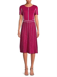 Contrast Striped Knit Modern-Fit A-Line Dress