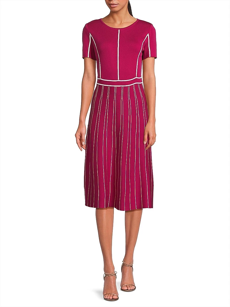 Contrast Striped Knit Modern-Fit A-Line Dress