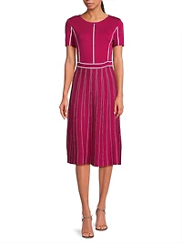 Contrast Striped Knit Modern-Fit A-Line Dress