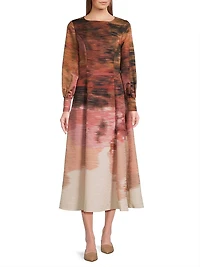 Abstract Print Modern-Fit A-Line Maxi Dress