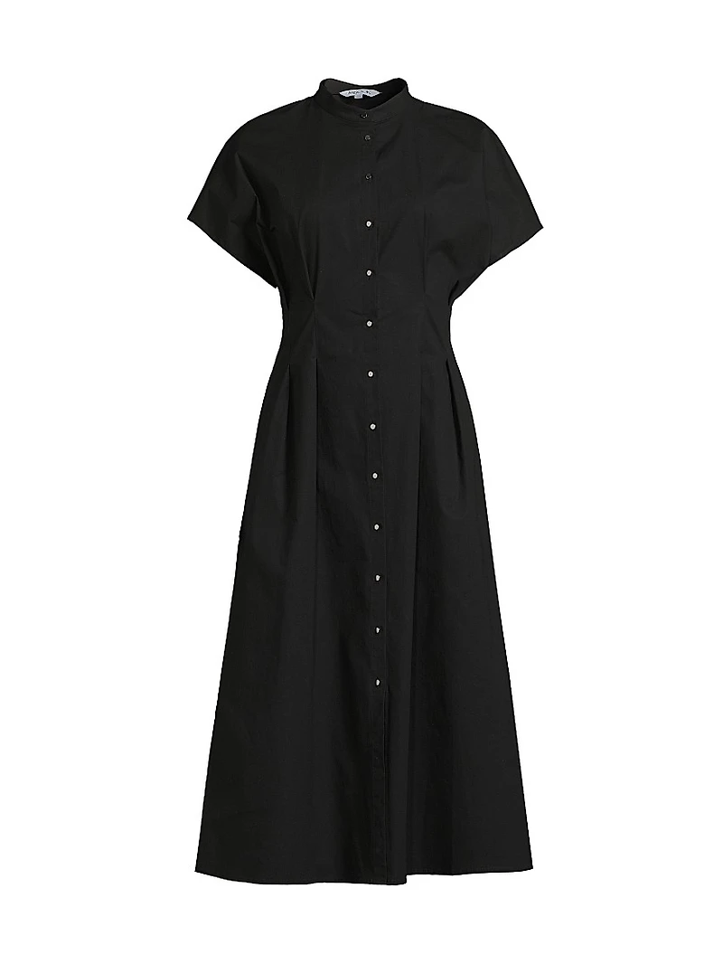 Pleated Striped Cotton Modern-Fit Fit & Flare Midi-Dress