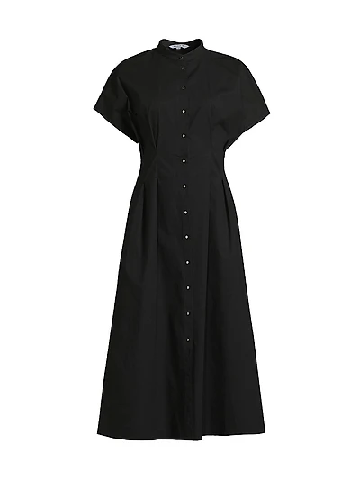 Pleated Striped Cotton Modern-Fit Fit & Flare Midi-Dress