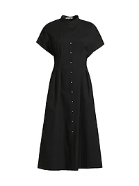 Pleated Striped Cotton Modern-Fit Fit & Flare Midi-Dress