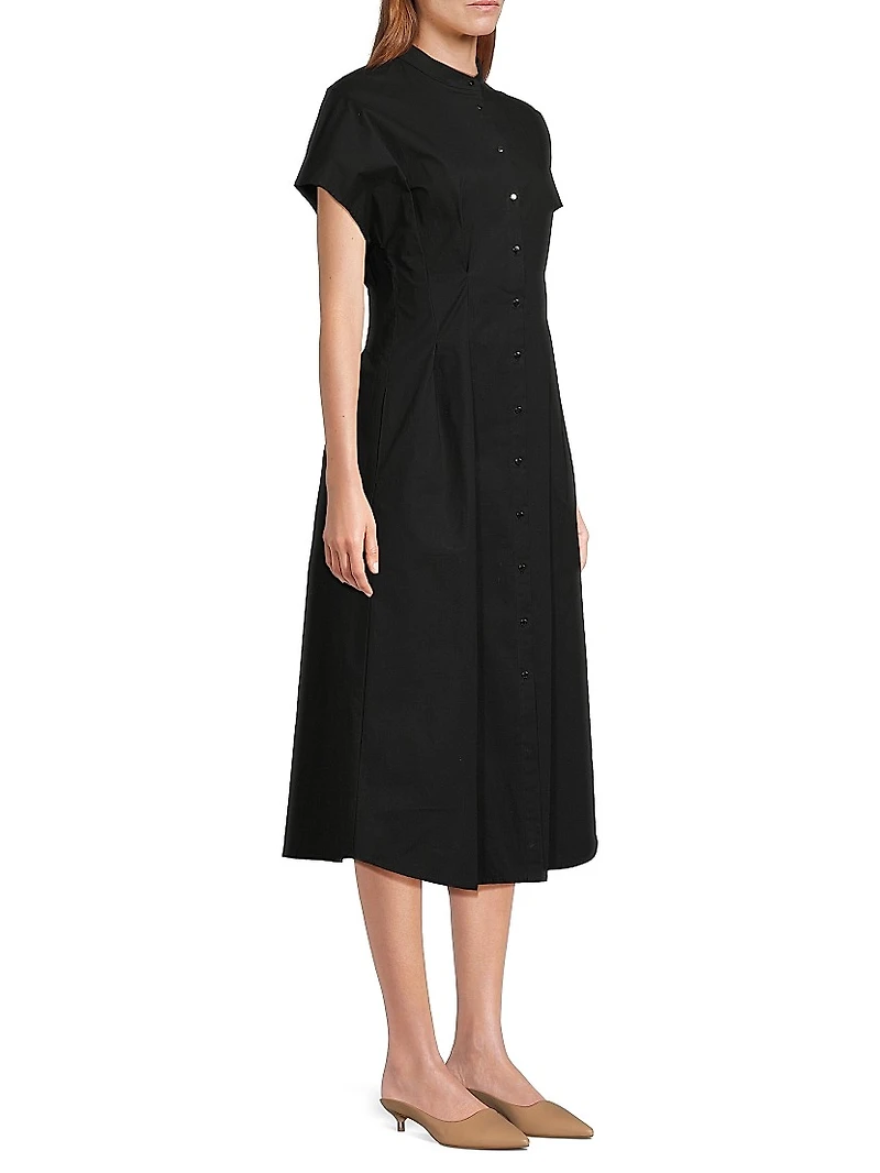 Pleated Striped Cotton Modern-Fit Fit & Flare Midi-Dress