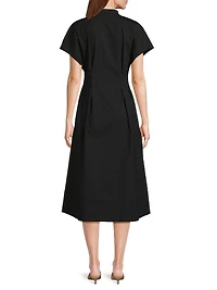 Pleated Striped Cotton Modern-Fit Fit & Flare Midi-Dress