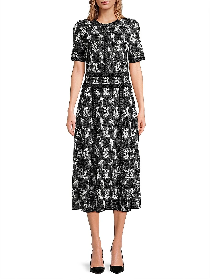 Intarsia-Knit Cotton Fit & Flare Midi-Dress