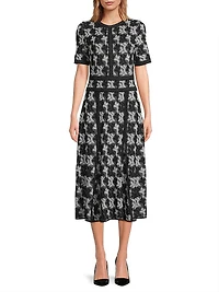 Intarsia-Knit Cotton Fit & Flare Midi-Dress
