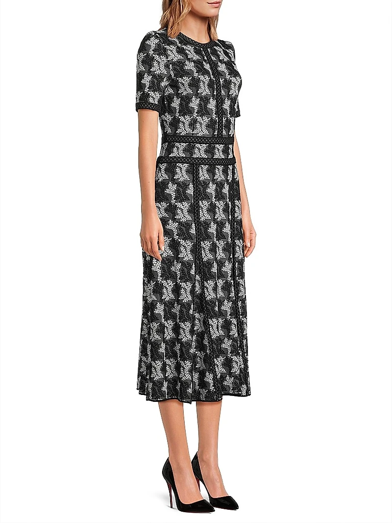 Intarsia-Knit Cotton Fit & Flare Midi-Dress