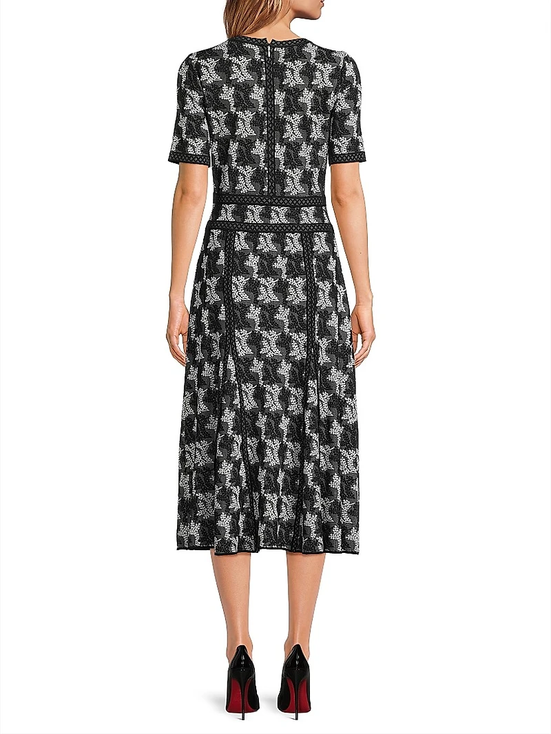 Intarsia-Knit Cotton Fit & Flare Midi-Dress