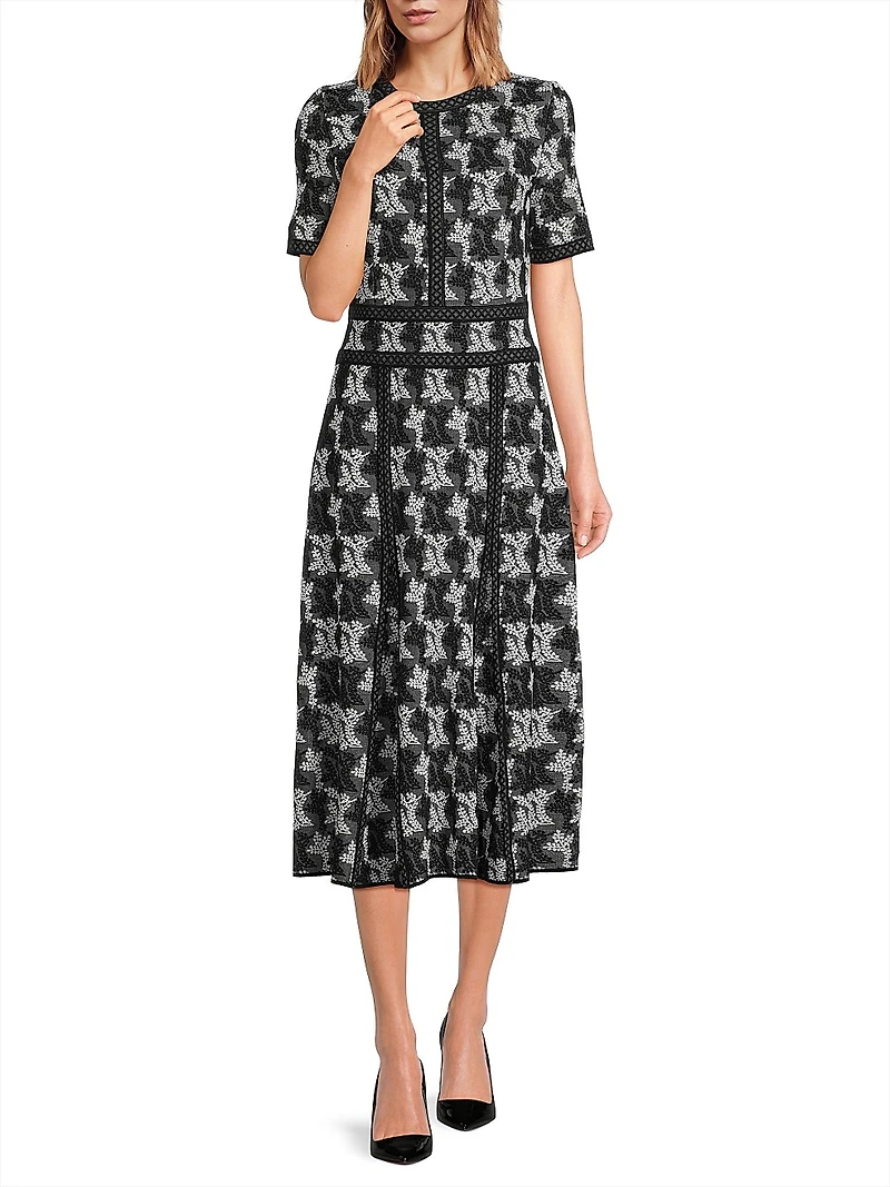 Intarsia-Knit Cotton Fit & Flare Midi-Dress