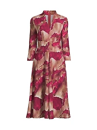 Watercolor Print Modern-Fit Midi-Dress