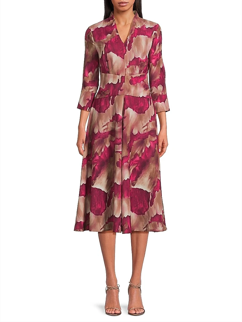 Watercolor Print Modern-Fit Midi-Dress