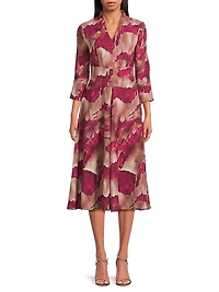 Watercolor Print Modern-Fit Midi-Dress