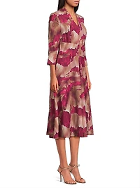 Watercolor Print Modern-Fit Midi-Dress