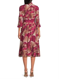 Watercolor Print Modern-Fit Midi-Dress
