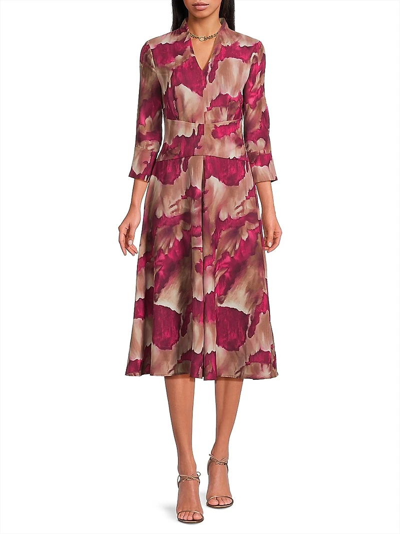 Watercolor Print Modern-Fit Midi-Dress