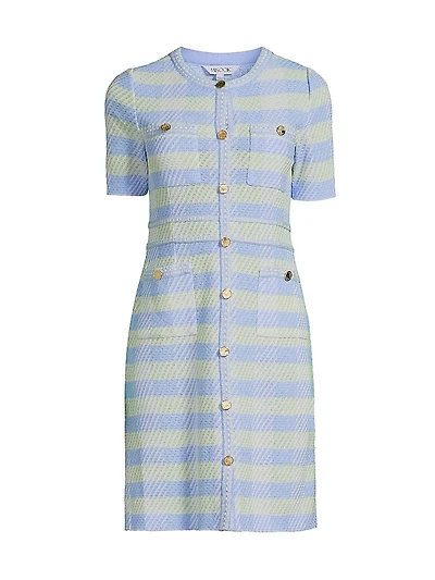 Bold Plaid Tweed Knit Sheath Dress