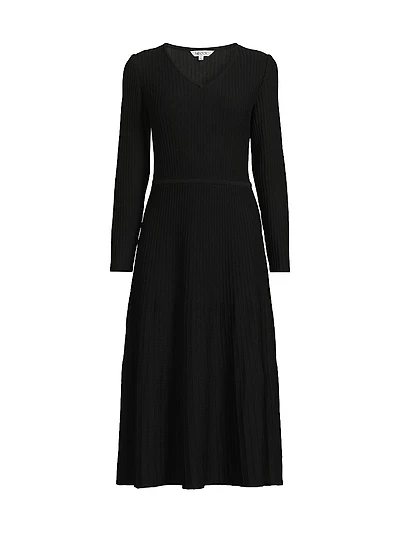 Ribbed Knit Modern-Fit Fit & Flare Midi-Dress