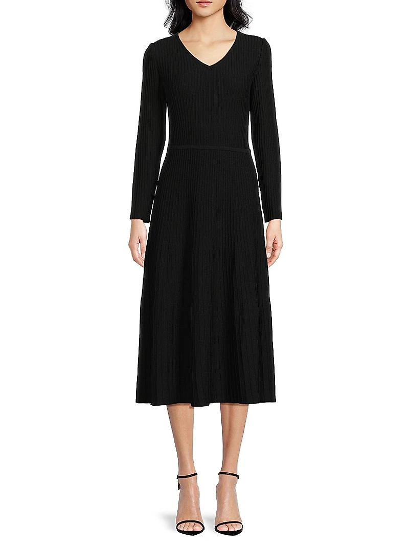 Ribbed Knit Modern-Fit Fit & Flare Midi-Dress