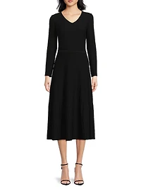 Ribbed Knit Modern-Fit Fit & Flare Midi-Dress