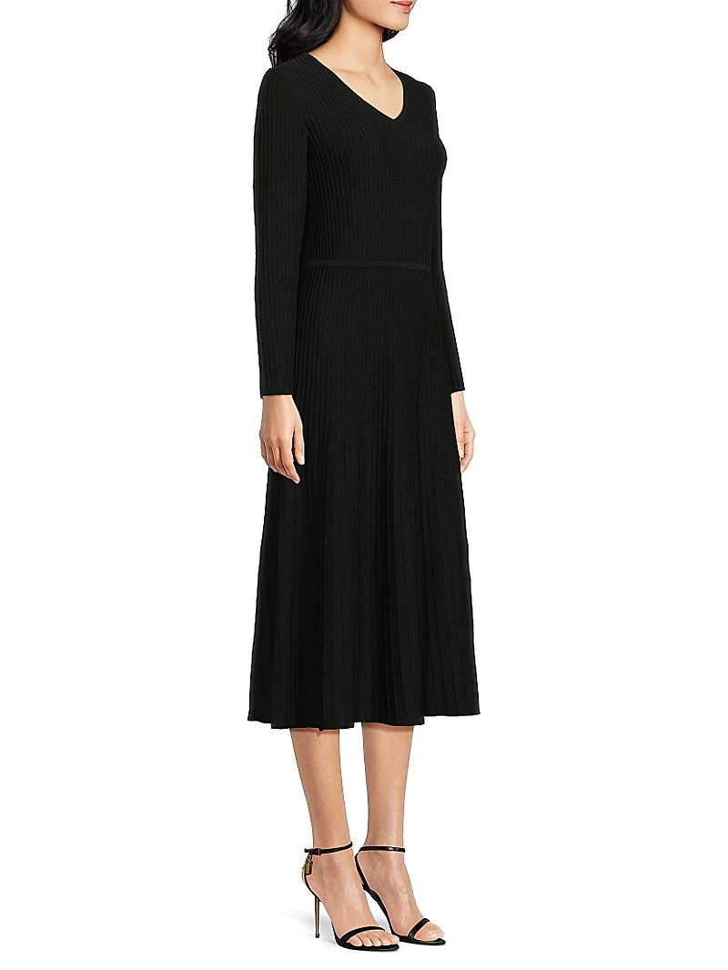 Ribbed Knit Modern-Fit Fit & Flare Midi-Dress
