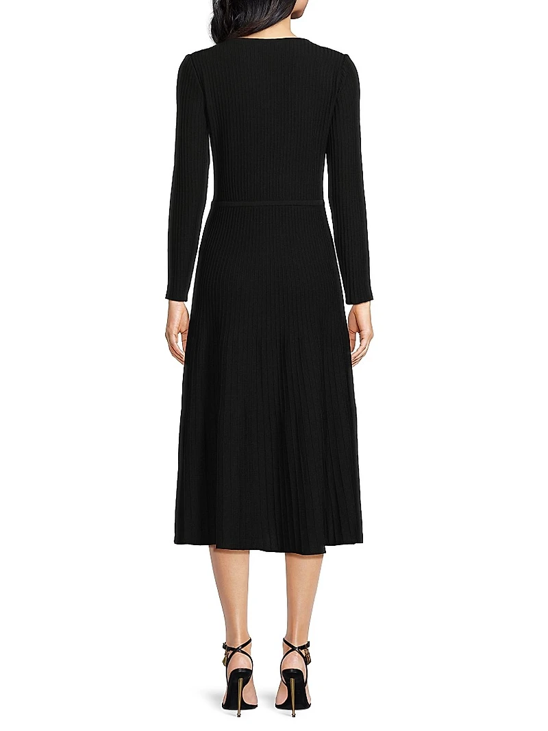 Ribbed Knit Modern-Fit Fit & Flare Midi-Dress