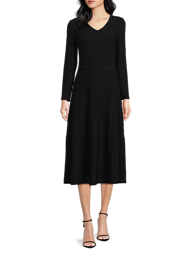 Ribbed Knit Modern-Fit Fit & Flare Midi-Dress