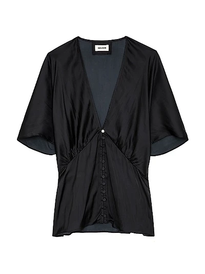 Thodri Satin Button-Front Blouse