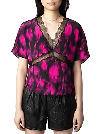 Tzar Floral Silk Lace-Trim Top