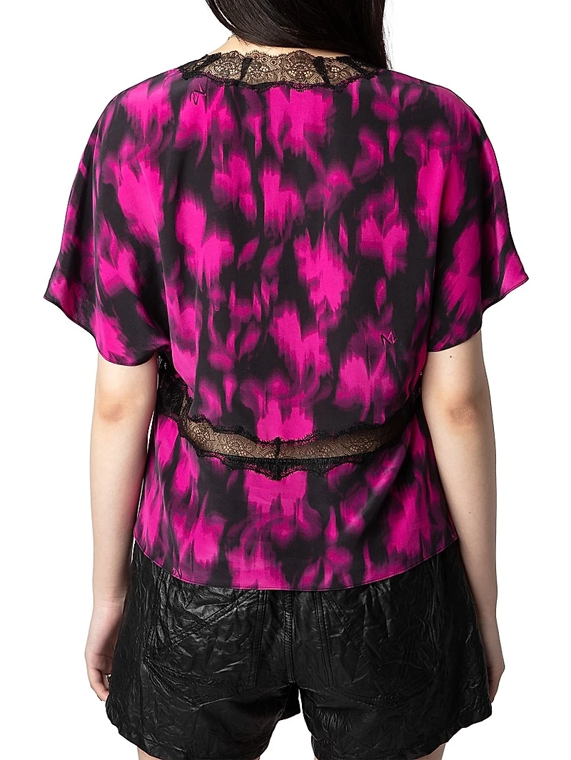 Tzar Floral Silk Lace-Trim Top
