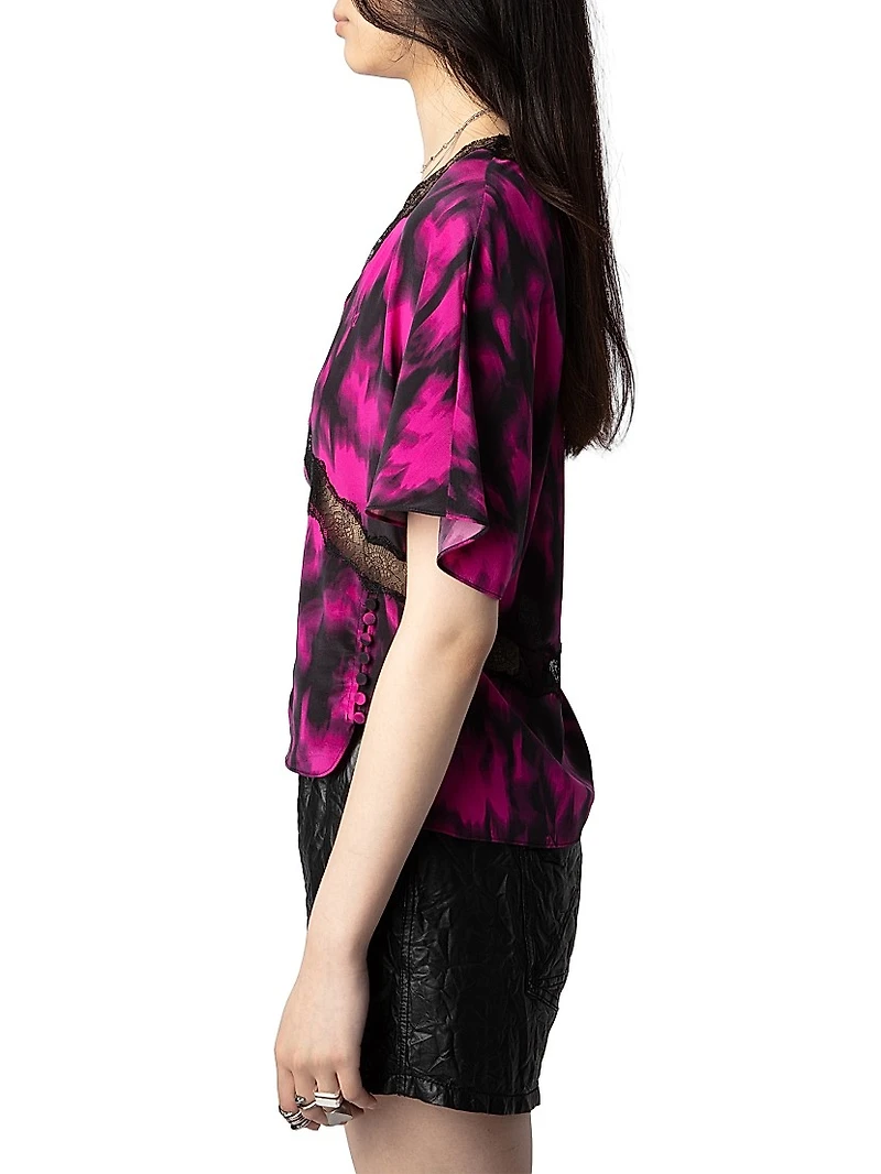 Tzar Floral Silk Lace-Trim Top