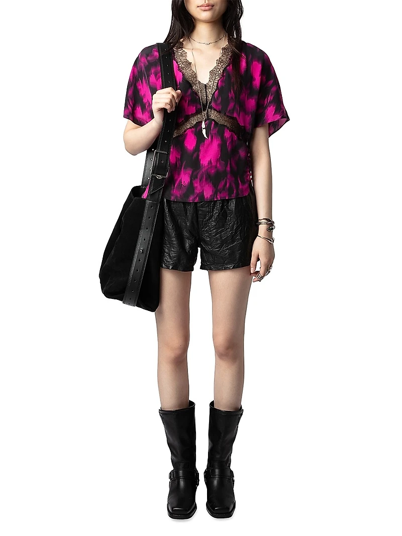 Tzar Floral Silk Lace-Trim Top