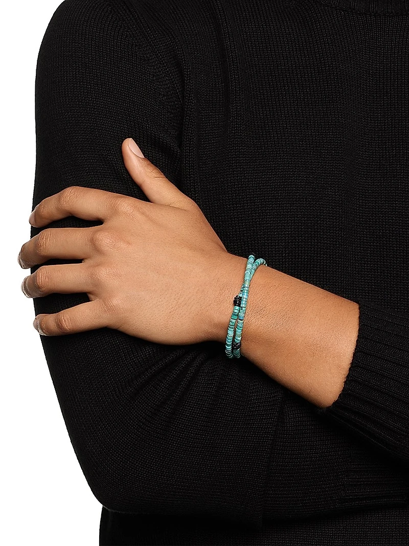 Memento Mori Skull Station Double Wrap Bracelet Sterling Silver