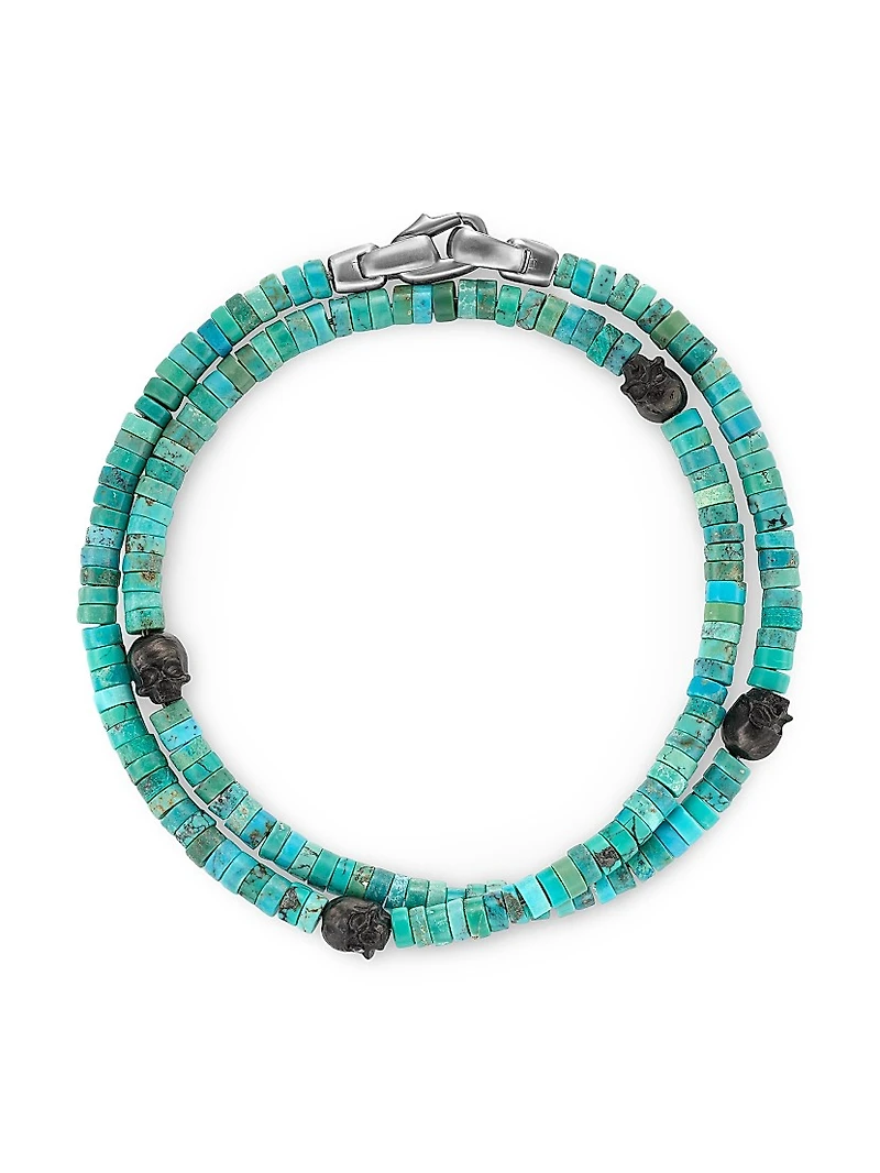 Memento Mori Skull Station Double Wrap Bracelet Sterling Silver