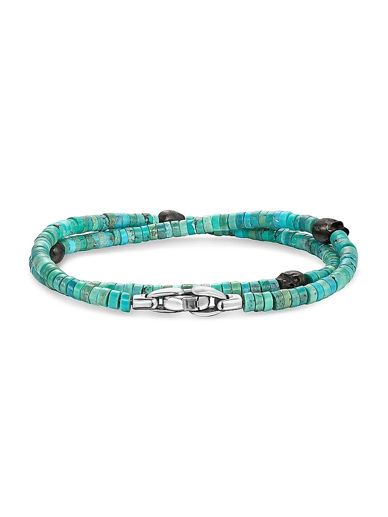 Memento Mori Skull Station Double Wrap Bracelet Sterling Silver