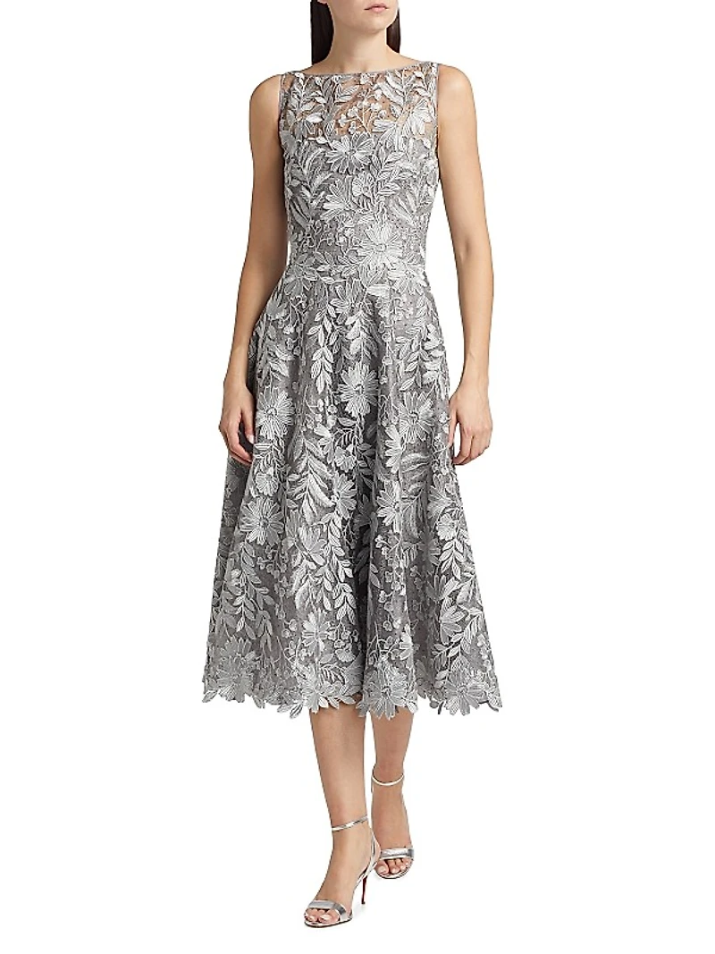 Floral Lace Cocktail Midi-Dress